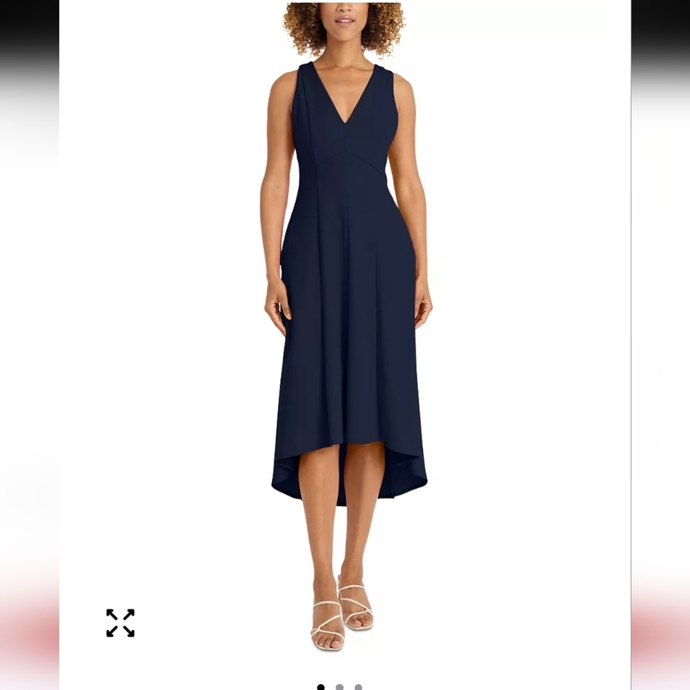 Maggy London Dress VNeck Back CutOut Low High Womens Size 2 Twilight  W/ Pockets